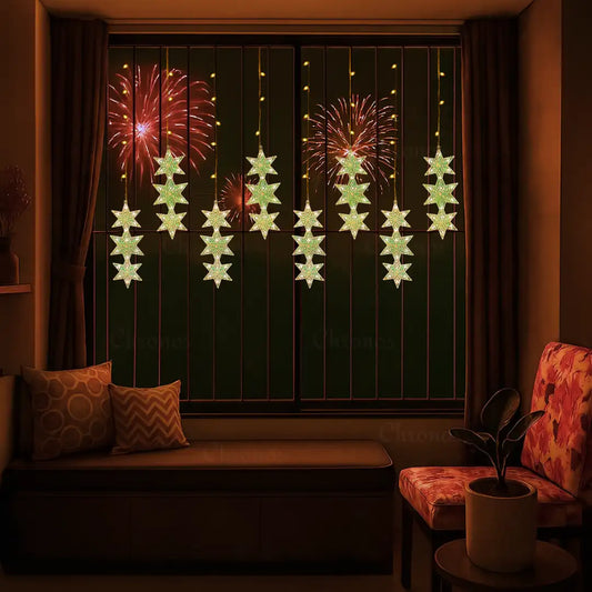 Premium 3 Joint Star Curtain String Lights – 3M | Warm White LED