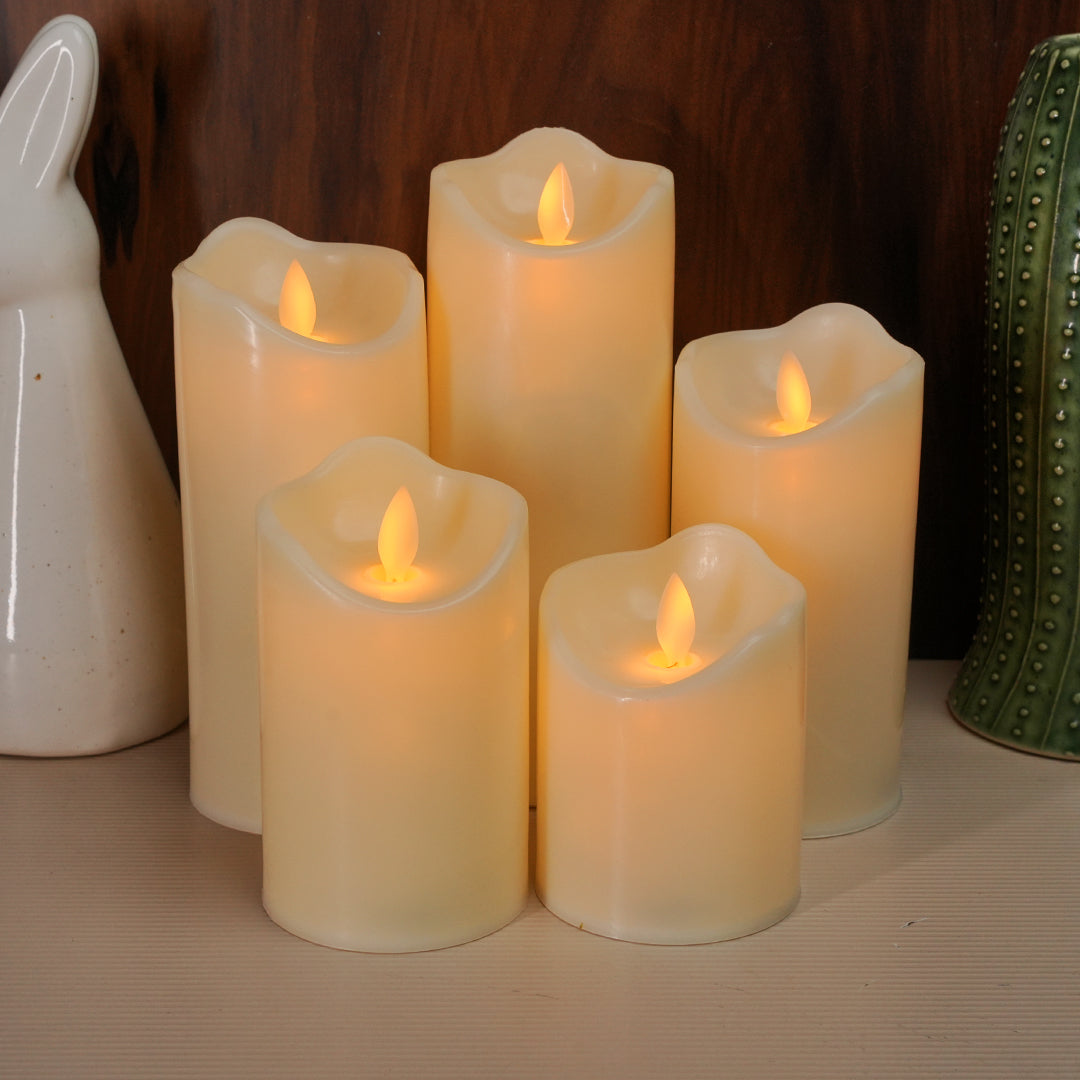 LED Moving Flame Pillar Candle - Smooth Ivory