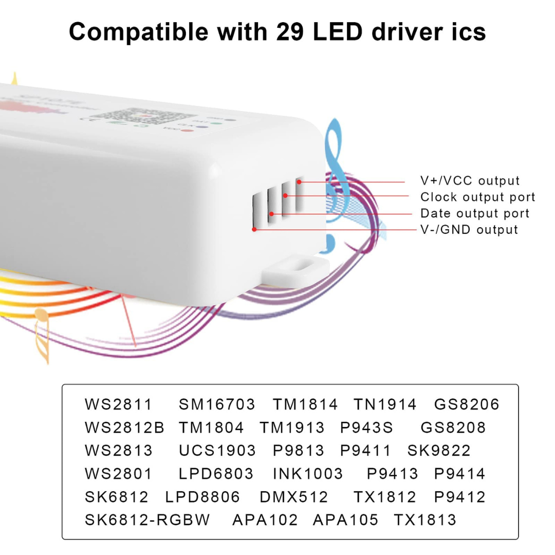 SP107E Music Bluetooth LED Pixel Strip Controller iOS/Android App Control
