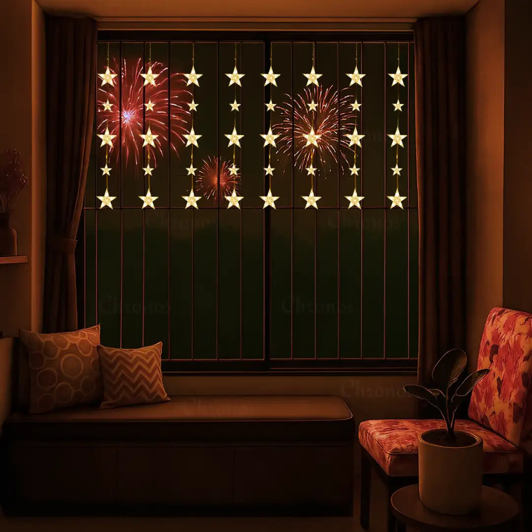 Star Curtain String Lights | 40 Stars | Warm White LED
