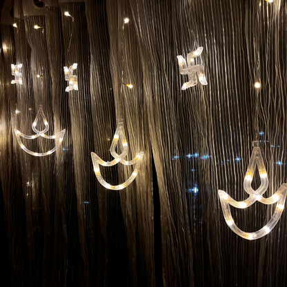 Swastik + Diya Curtain Lights | Warm White Pixel LED