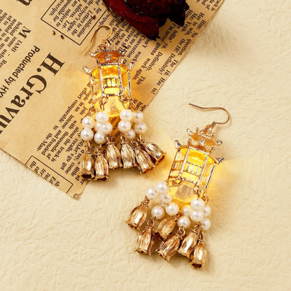 Lantern Pearl Led Earrings For Diwali Festival