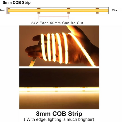 8mm COB Dotless LED Strip Lights - Warm White - 320 LEDs per meter