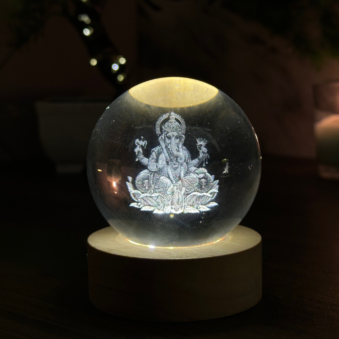 Shree Ganesha Lamp 3D Crystal Ball Lamp