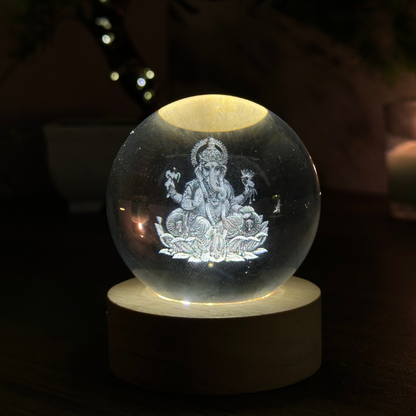 Shree Ganesha Lamp 3D Crystal Ball Lamp