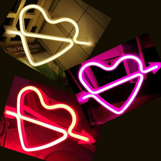 Cupid Heart Neon Sign Light | Battery & USB Operated