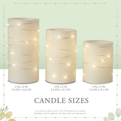 LED Pillar Candles with Fairy Lights | Pack of 3