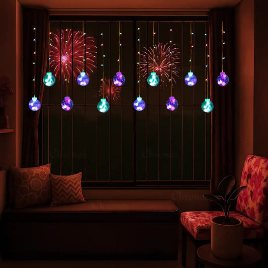 Wish Ball Curtain Lights | 12 Wish Balls | Multi LED | Diwali Decoration