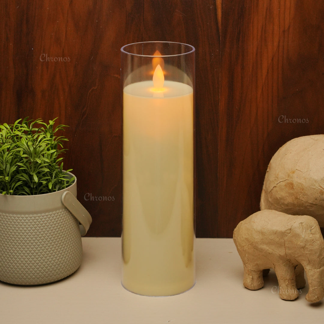 Acrylic Glass LED Moving Flame Pillar Candle