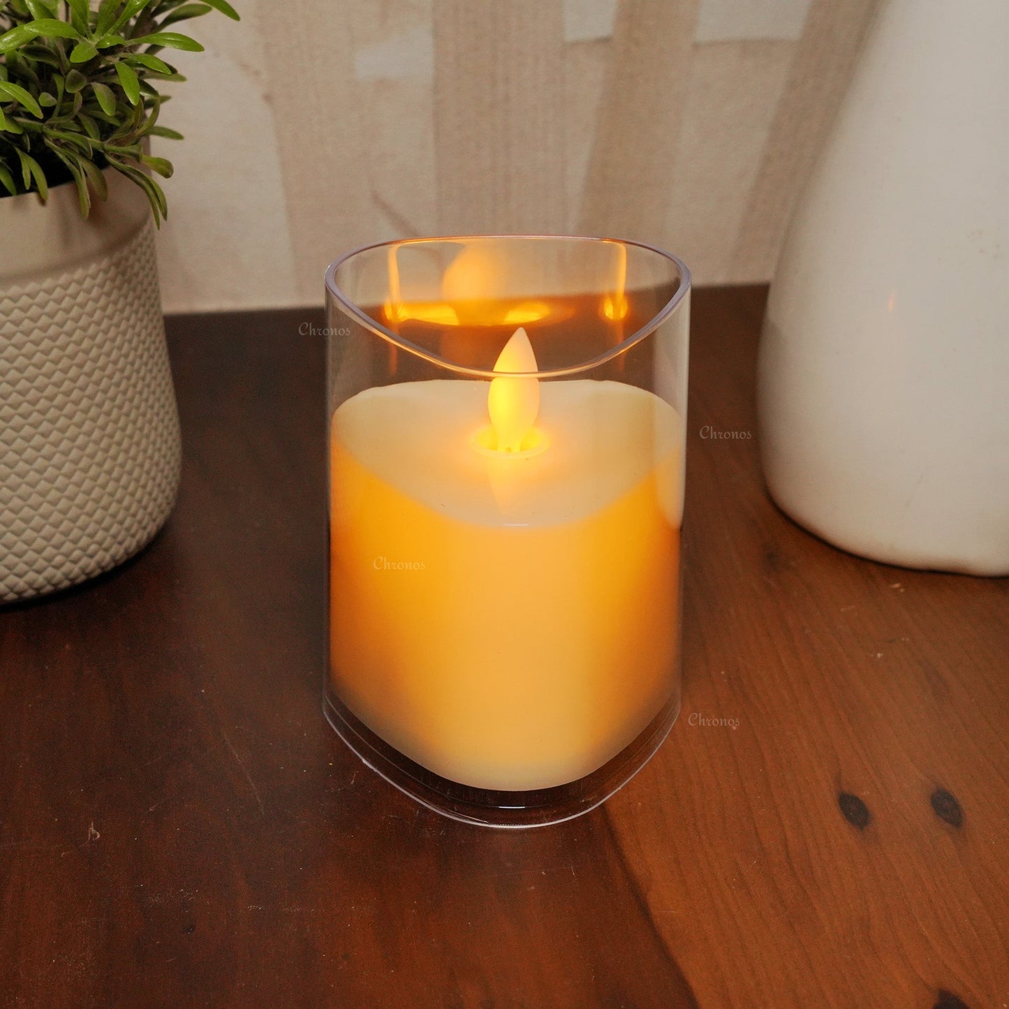 Acrylic Glass LED Moving Flame Pillar Candle - Triangular Shape