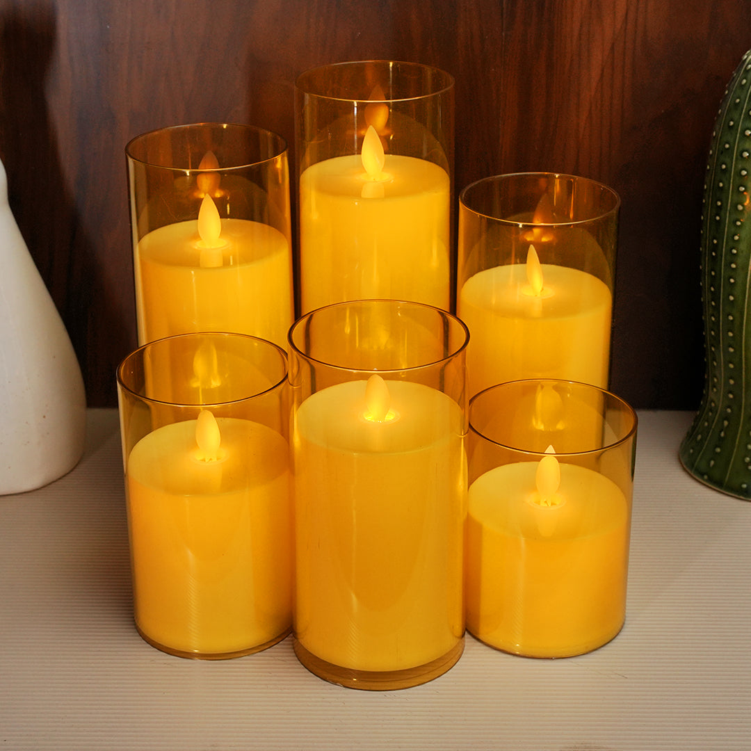 Acrylic Golden Glass LED Moving Flame Pillar Candle