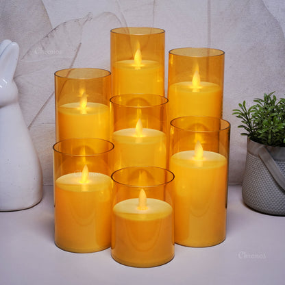 Acrylic Golden Glass LED Moving Flame Pillar Candle
