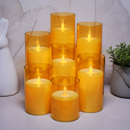 Acrylic Golden Glass LED Moving Flame Pillar Candle