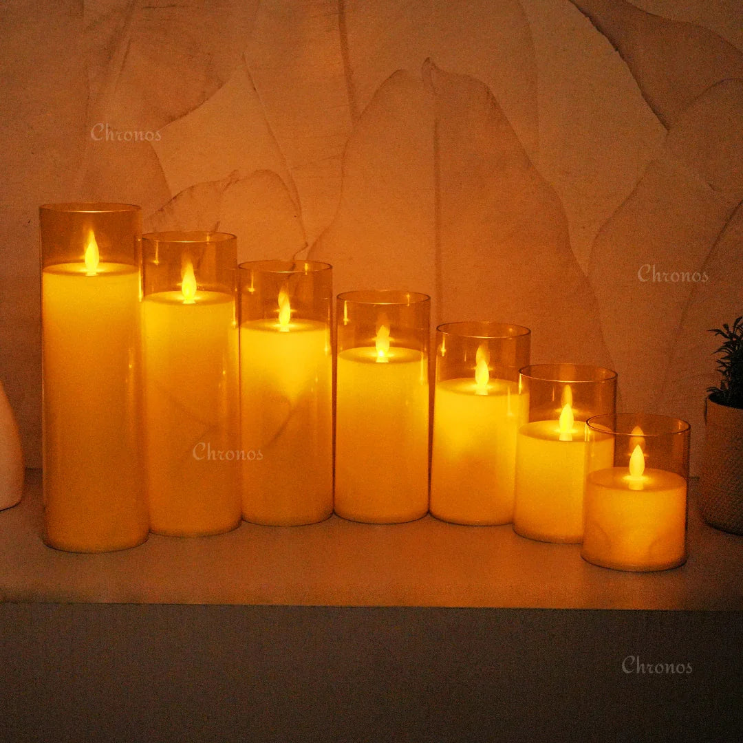 Acrylic Golden Glass LED Moving Flame Pillar Candle