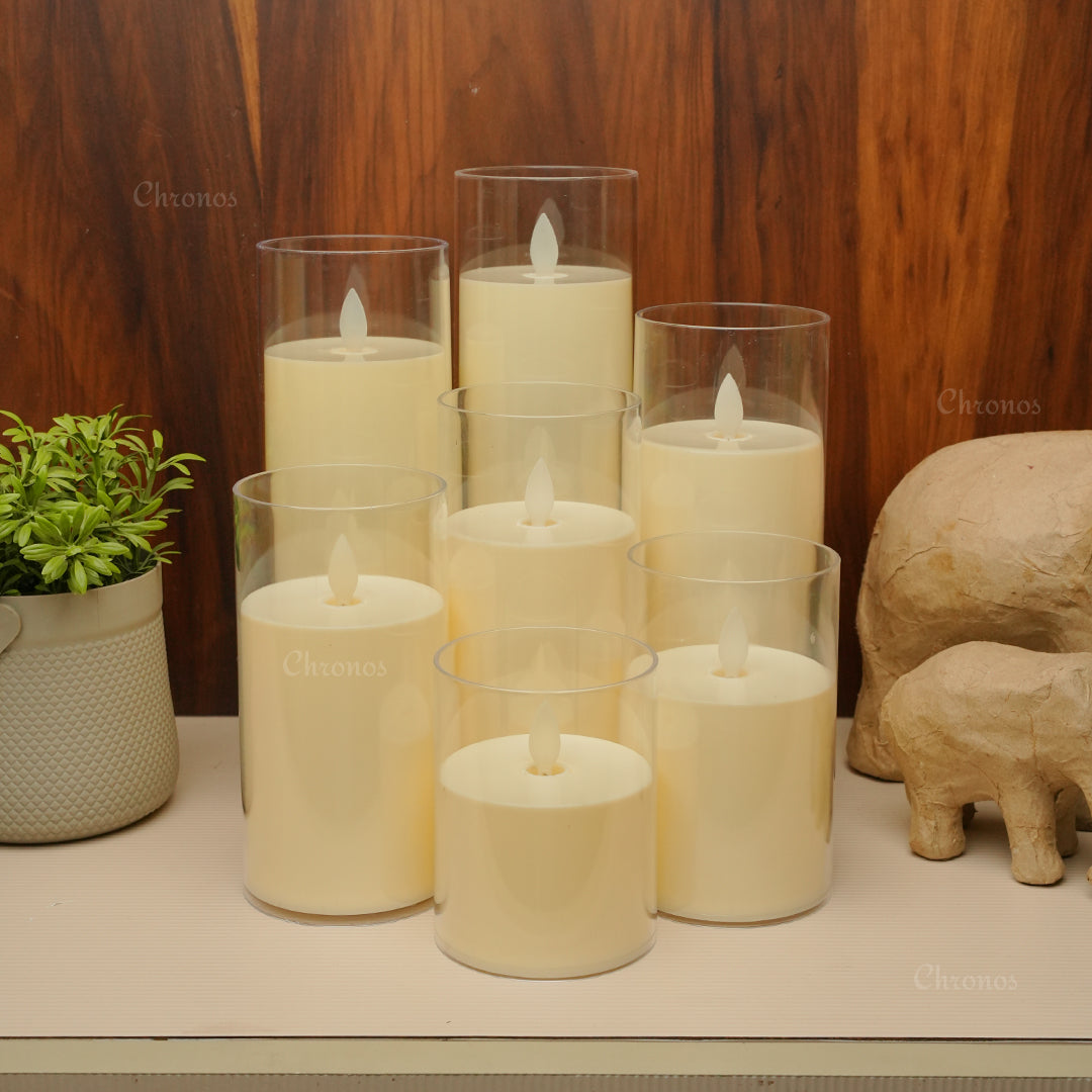 Acrylic Glass LED Moving Flame Pillar Candle