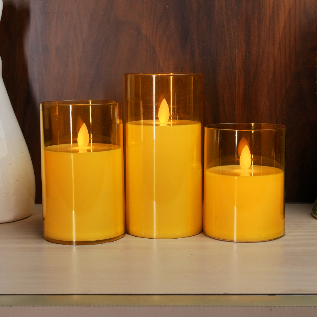 Acrylic Golden Glass LED Moving Flame Pillar Candle