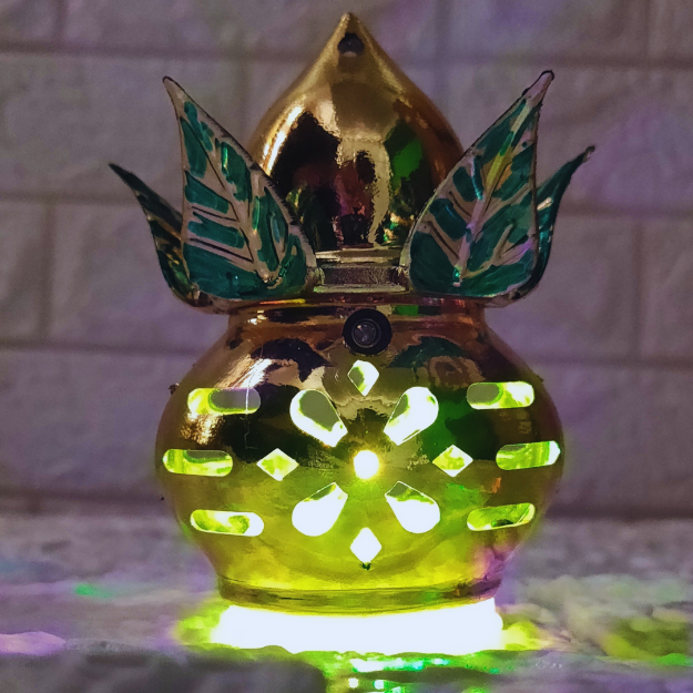 LED Kalash with Meena Leaf Table Lamp (Pack of 2) | Divine Glow for Your Pooja Mandir & Home Décor