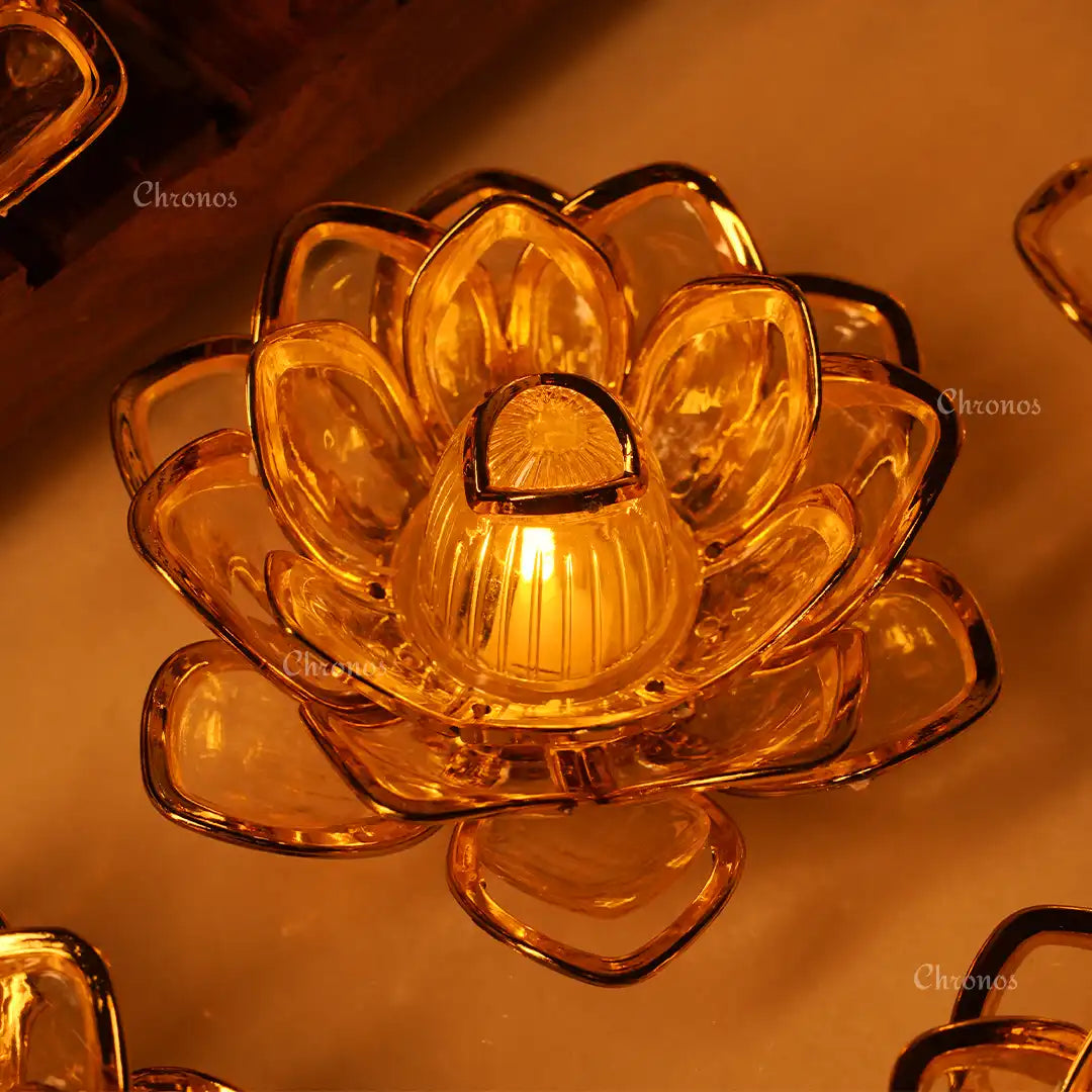 LED Golden Lotus Tealight Candle – Pack of 6 | Flameless Decorative Fiber Tea Lights