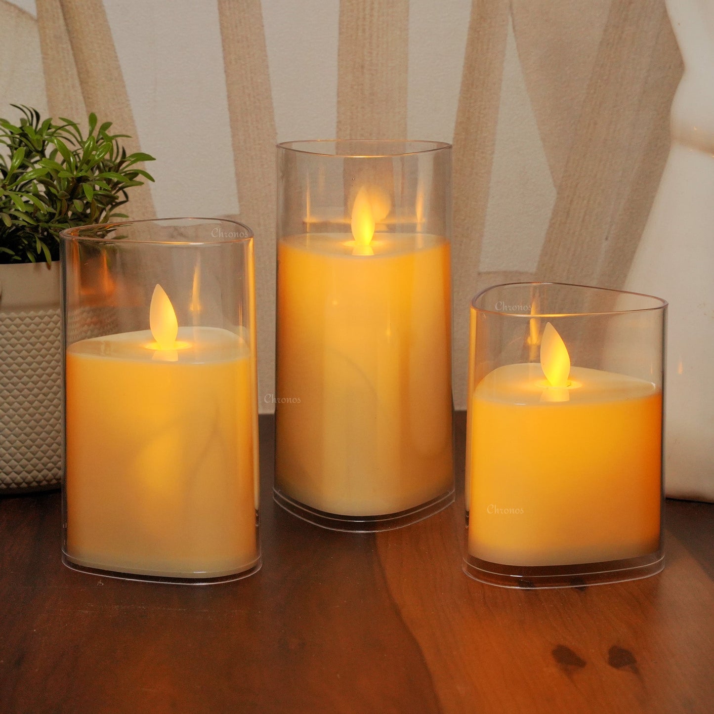 Acrylic Glass LED Moving Flame Pillar Candle - Triangular Shape