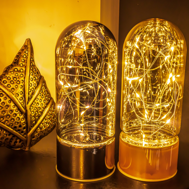 Glass Table Lamps with Fairy Lights | Bell Jar Top