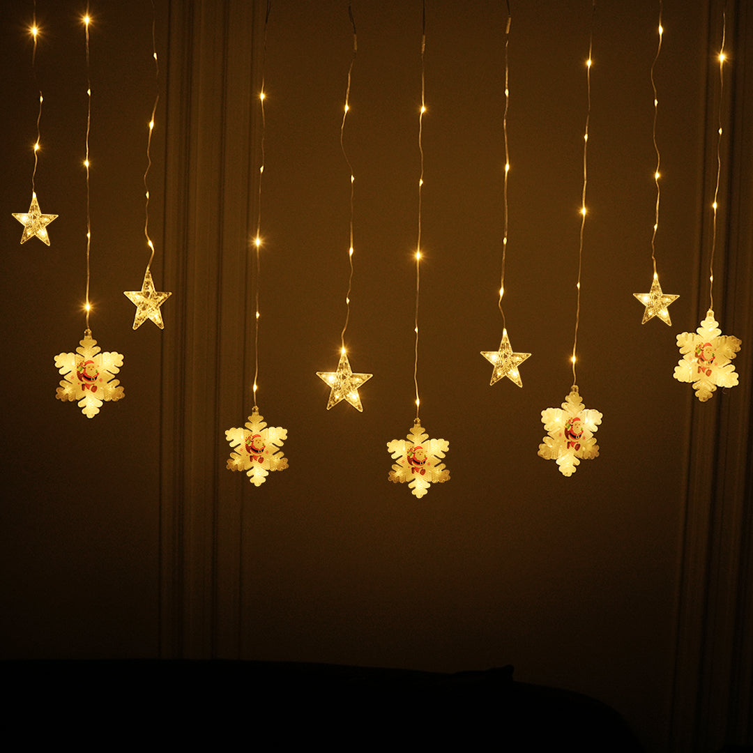 Christmas 3D Paint Snowflake and Star Curtain Lights | Warm White