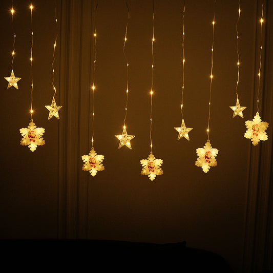 Christmas 3D Paint Snowflake and Star Curtain Lights | Warm White