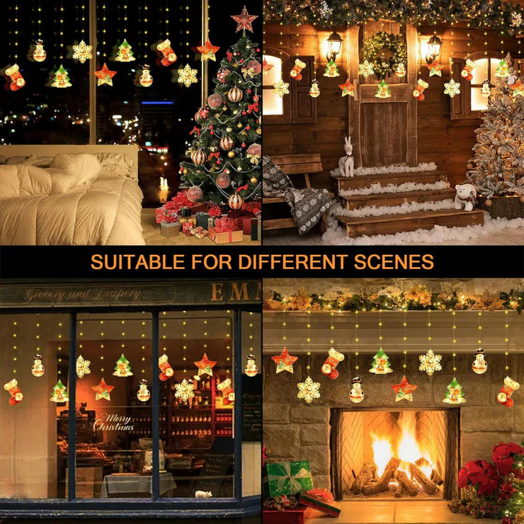 Christmas 3D Paint Ornaments Curtain Lights | Warm White