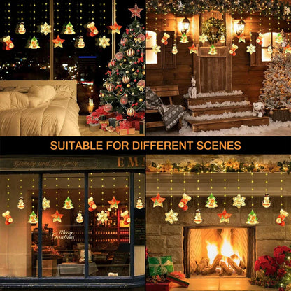 Christmas 3D Paint Ornaments Curtain Lights | Warm White