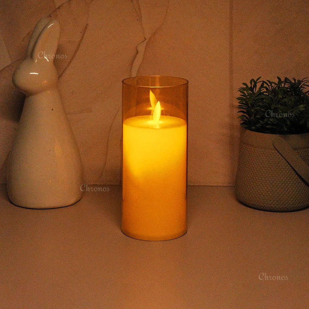Acrylic Golden Glass LED Moving Flame Pillar Candle