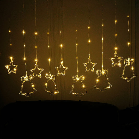 Christmas LED Fairy Bell + Star Curtain Light | Warm White - Water Resistance