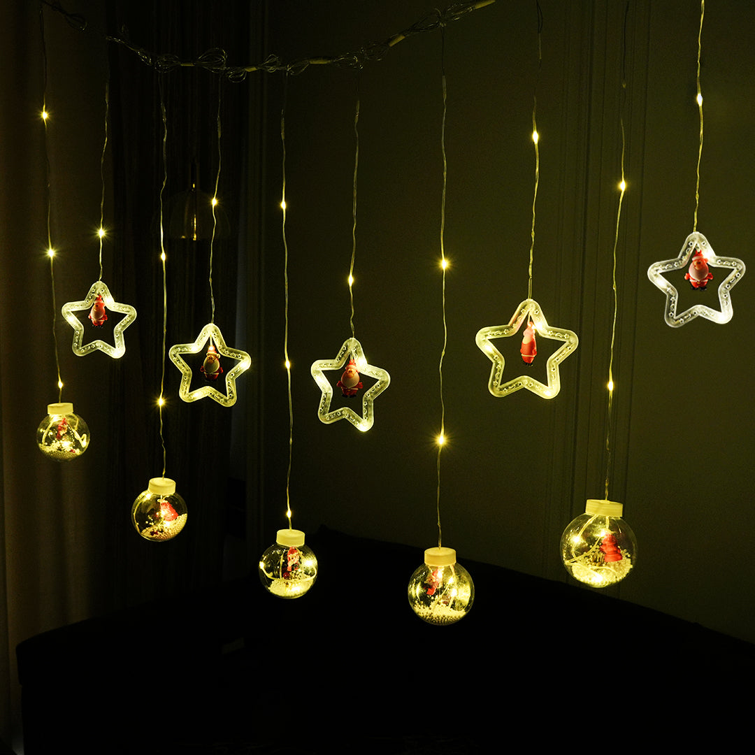 Christmas Star + Ball Curtain Lights | Warm White