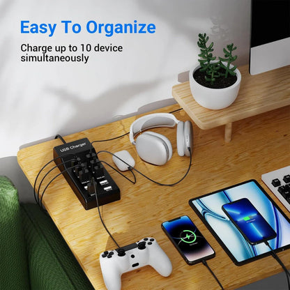 USB Charging Station – 10-Port, 50W | Fast Multi-Device Desktop Charger | Smart IC Technology