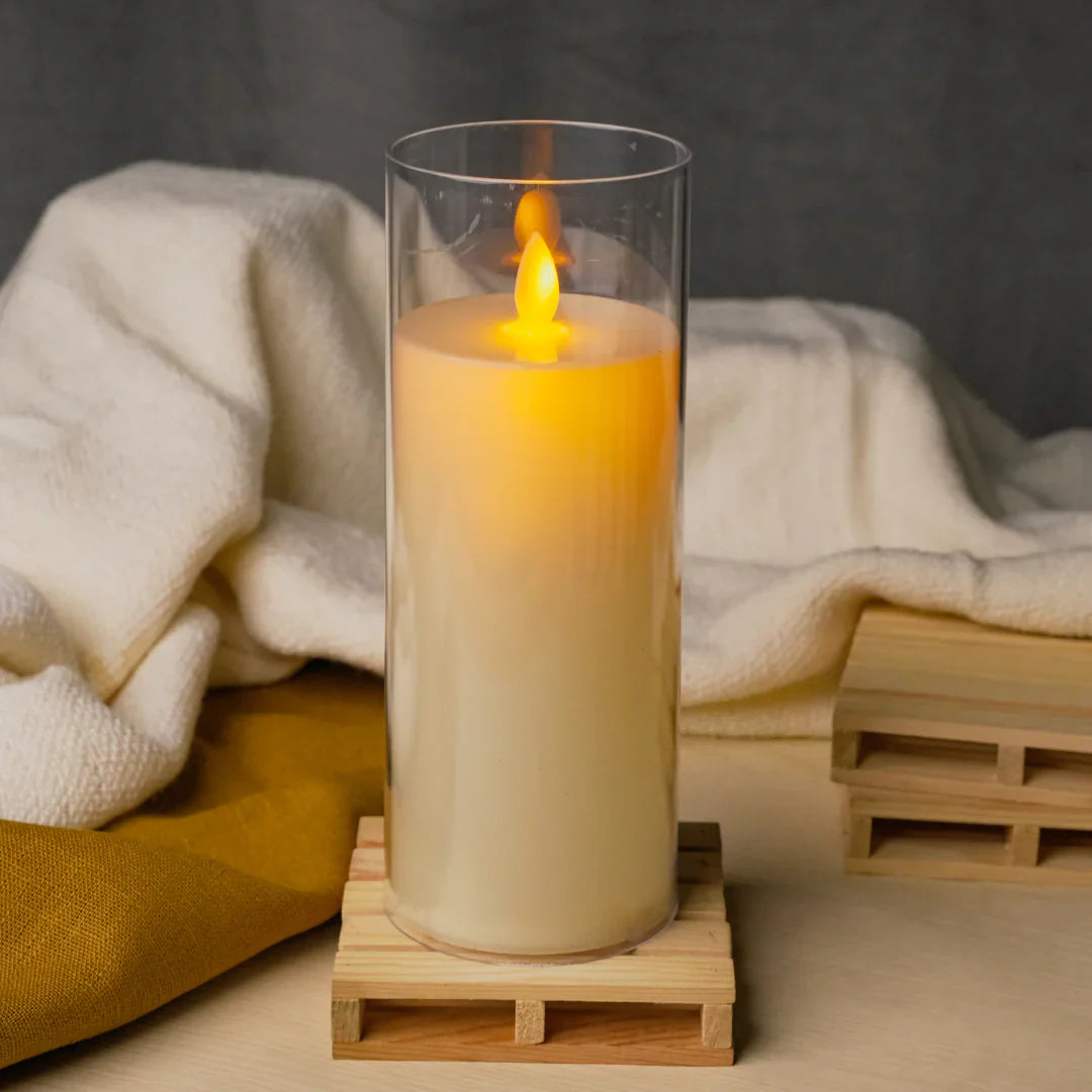 Acrylic Glass LED Moving Flame Pillar Candle