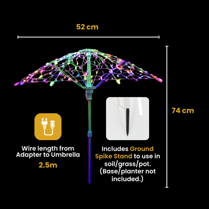 LED Decorative Light Umbrella – Rainbow & Warm White Illumination | 8 Lighting Modes | IP44 Weatherproof