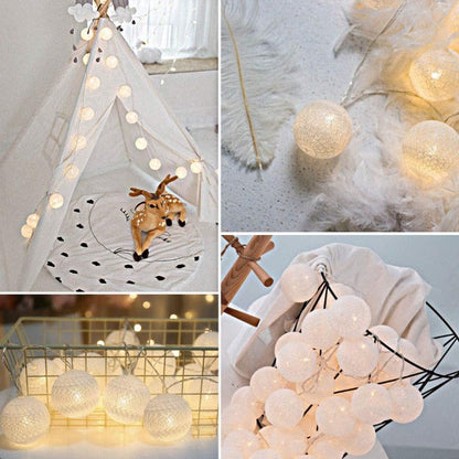 Cotton Ball String Lights - White