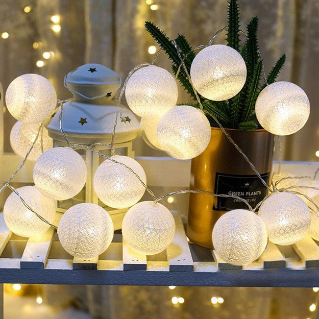 Cotton Ball String Lights - White