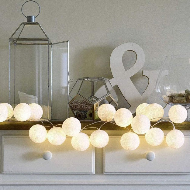 Cotton Ball String Lights - White