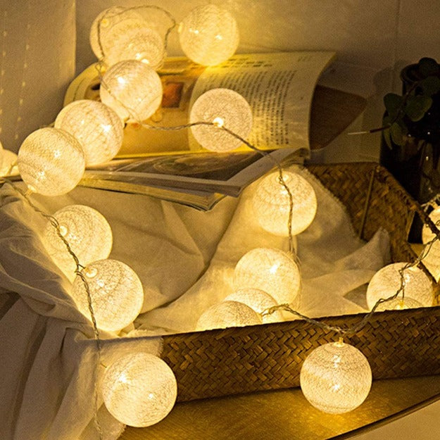 Cotton Ball String Lights - White
