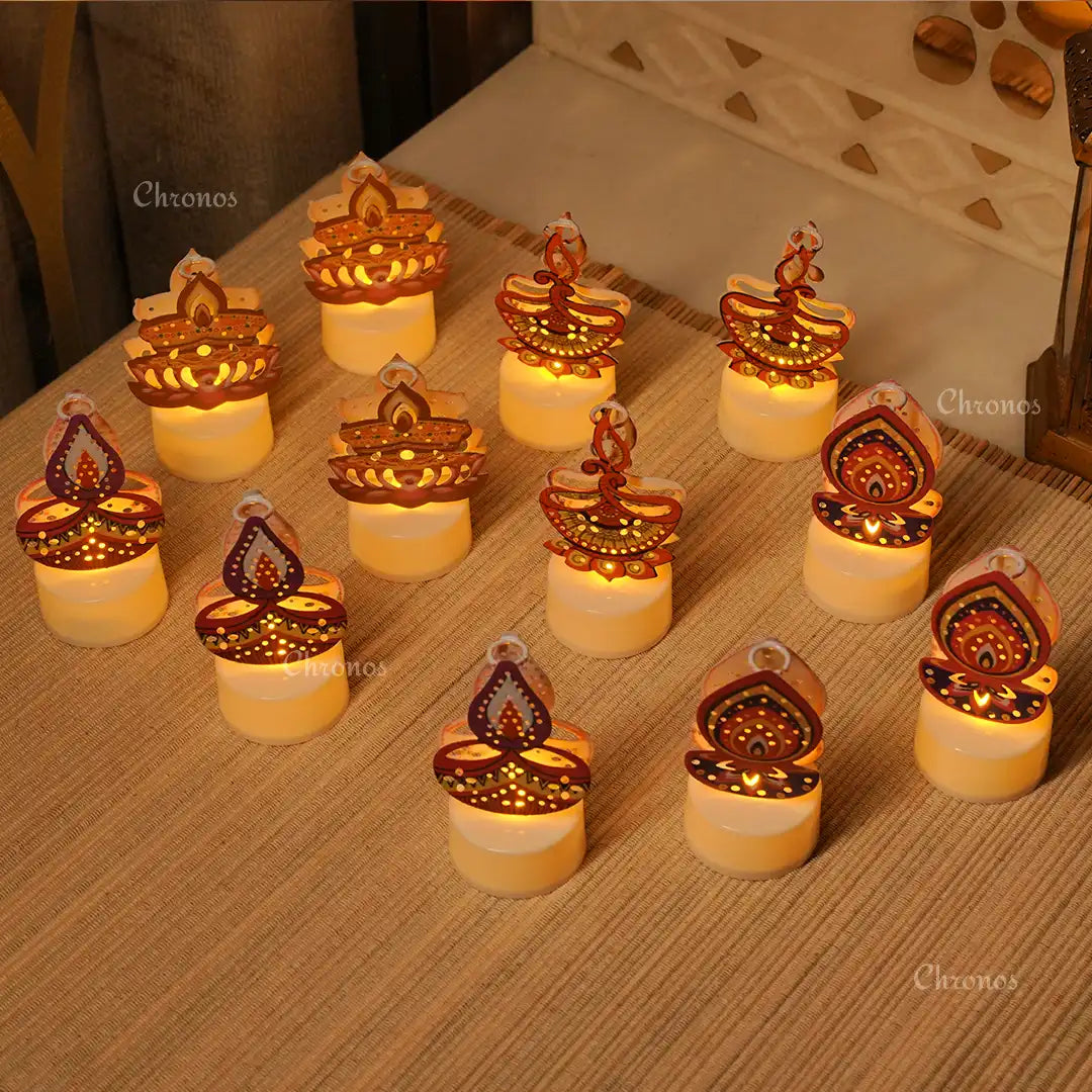 Printed Metal LED Tealight Candle – Pack of 12