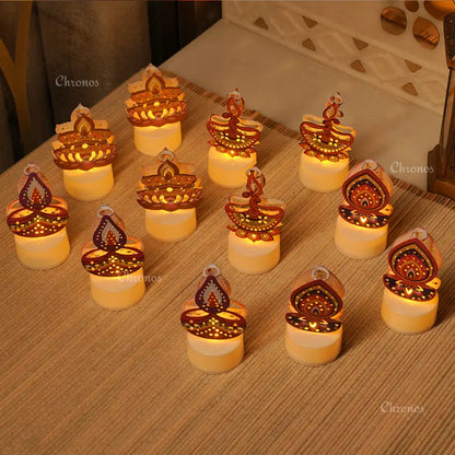 Printed Metal LED Tealight Candle – Pack of 12