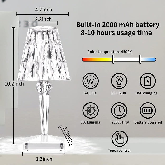 Diamond Reflection Portable LED Crystal Table Lamp