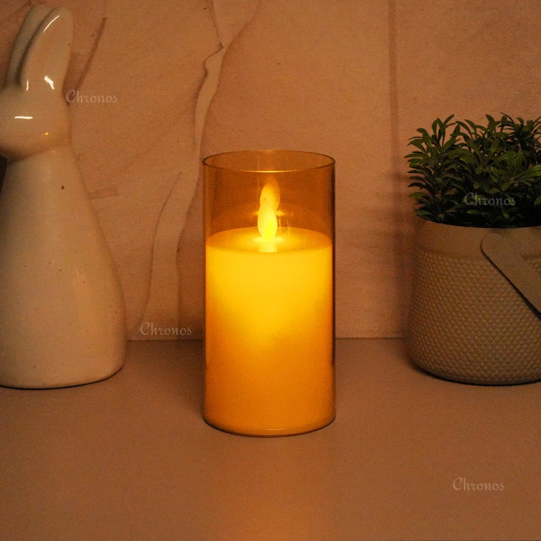 Acrylic Golden Glass LED Moving Flame Pillar Candle