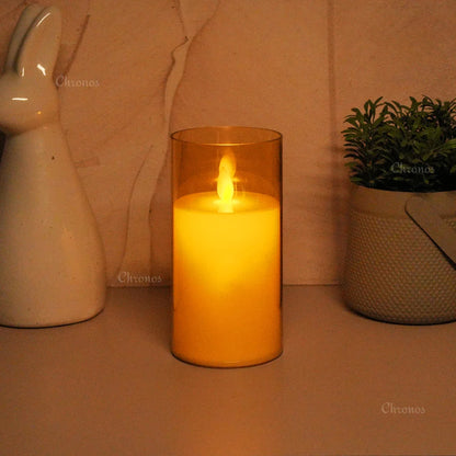 Acrylic Golden Glass LED Moving Flame Pillar Candle