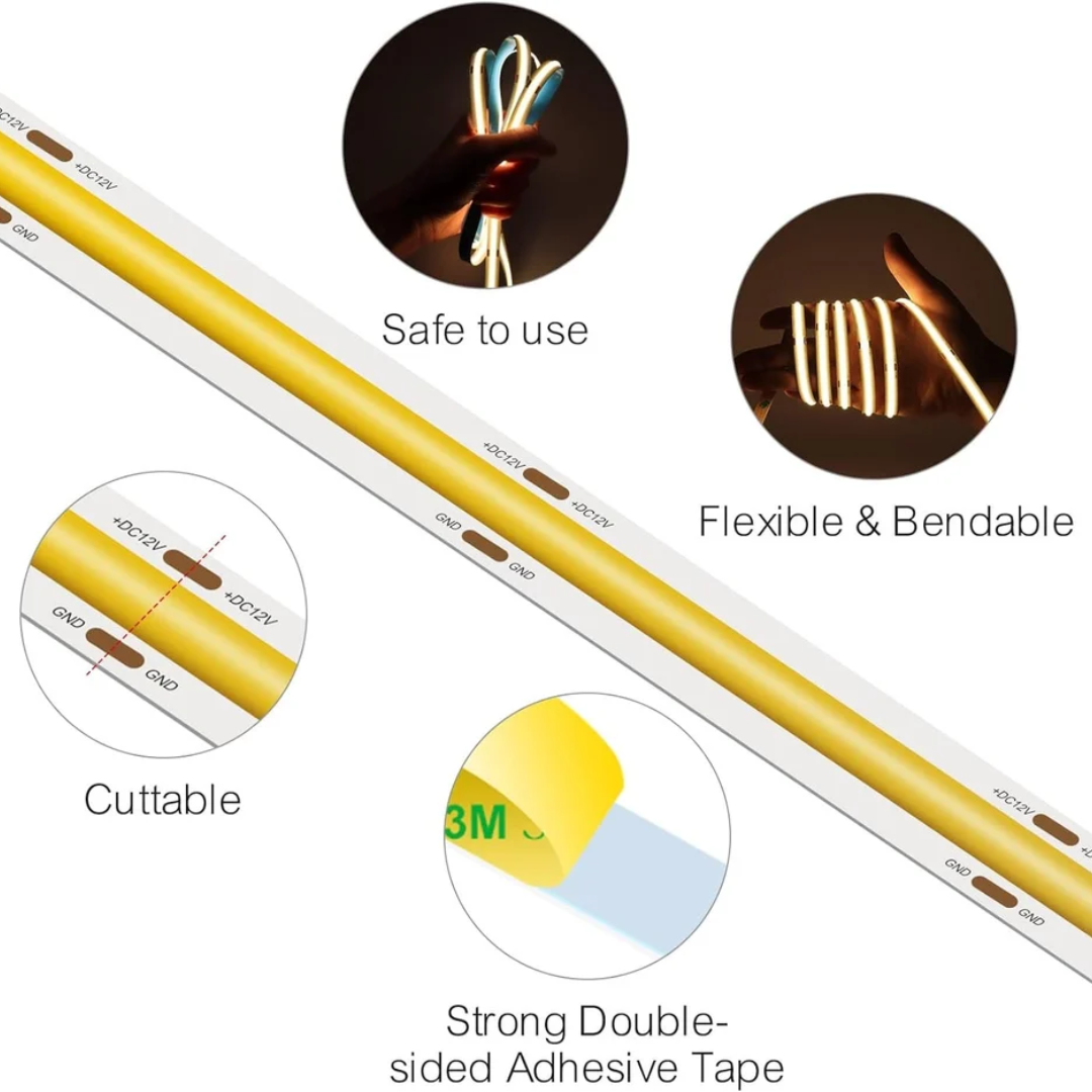 8mm COB Dotless LED Strip Lights - Warm White - 320 LEDs per meter