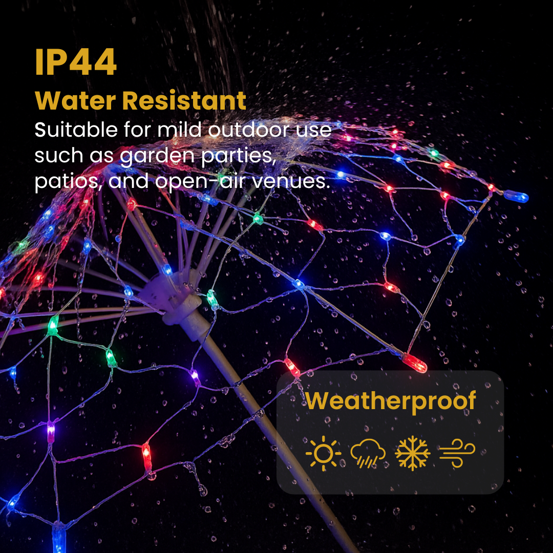 LED Decorative Light Umbrella – Rainbow & Warm White Illumination | 8 Lighting Modes | IP44 Weatherproof