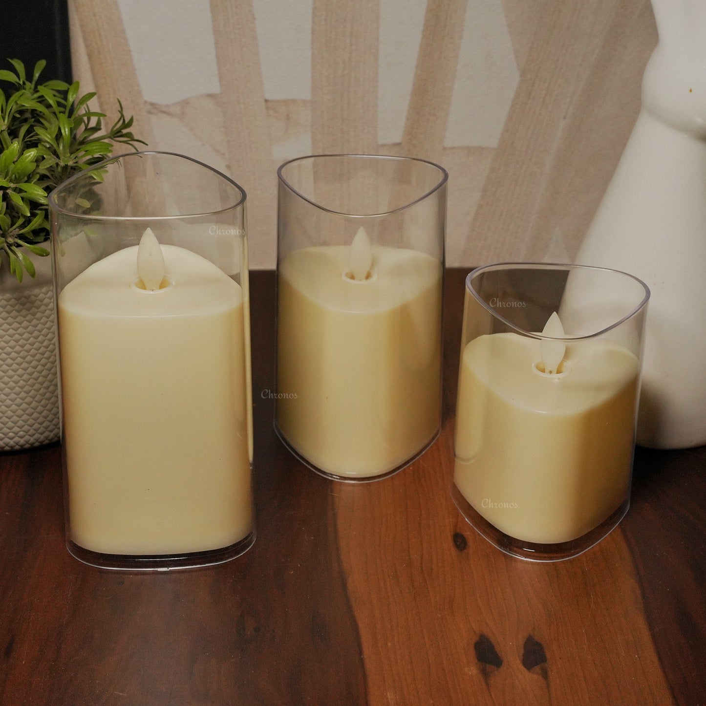 Acrylic Glass LED Moving Flame Pillar Candle - Triangular Shape