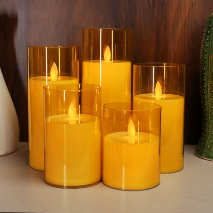 Acrylic Golden Glass LED Moving Flame Pillar Candle