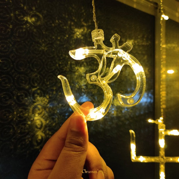 OM Swastik Curtain Lights | Yellow LED – Diwali Decorative Lights
