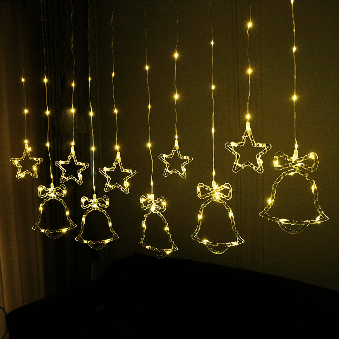 Christmas LED Fairy Bell + Star Curtain Light | Warm White - Water Resistance