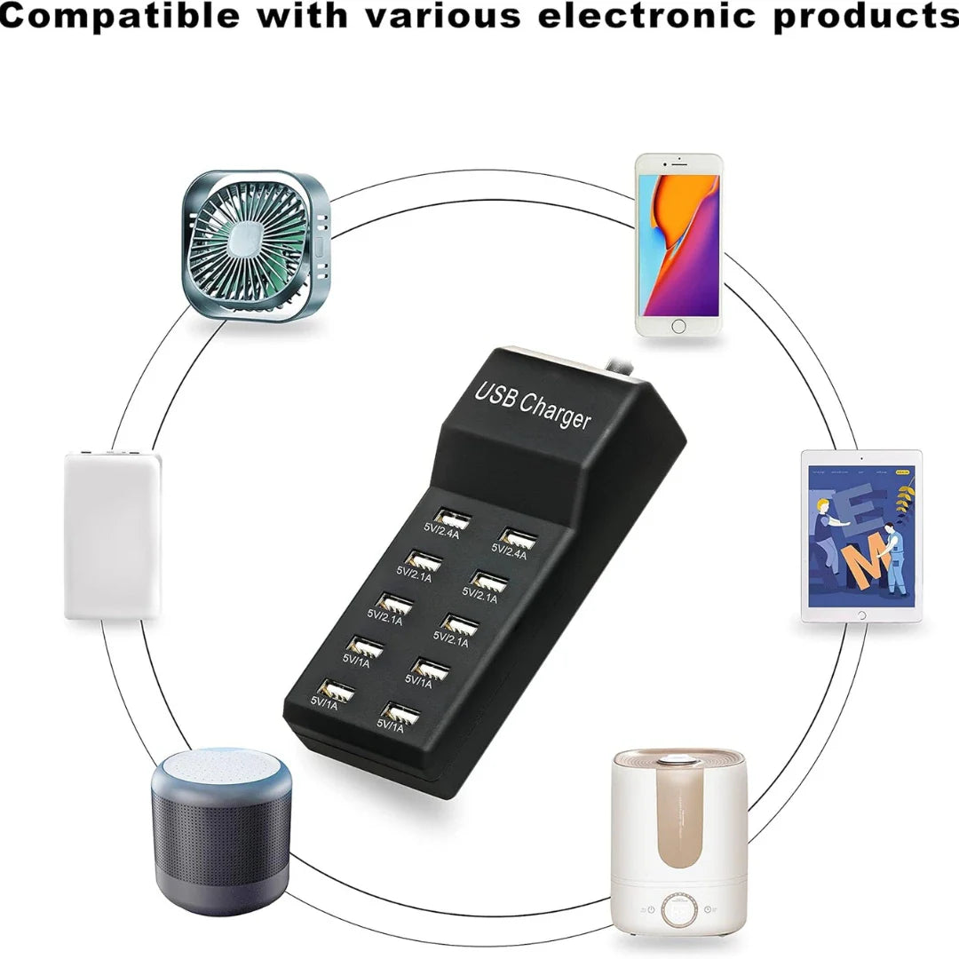 USB Charging Station – 10-Port, 50W | Fast Multi-Device Desktop Charger | Smart IC Technology